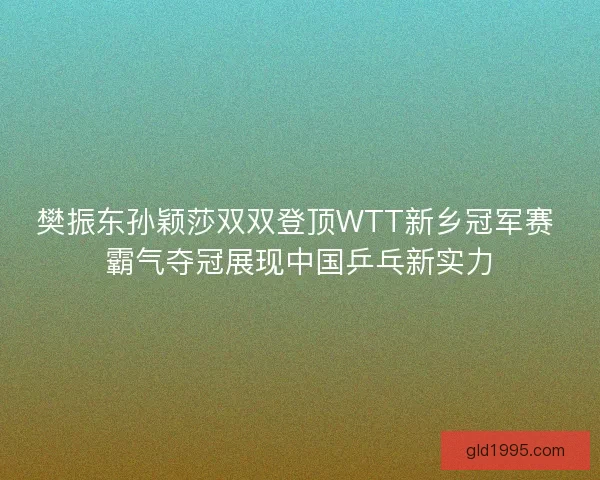 樊振东孙颖莎双双登顶WTT新乡冠军赛 霸气夺冠展现中国乒乓新实力